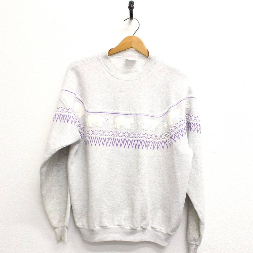 Vintage 90s Alaska Polar Bear Sweatshirt Men’s Large Gray Wildlife Souvenir